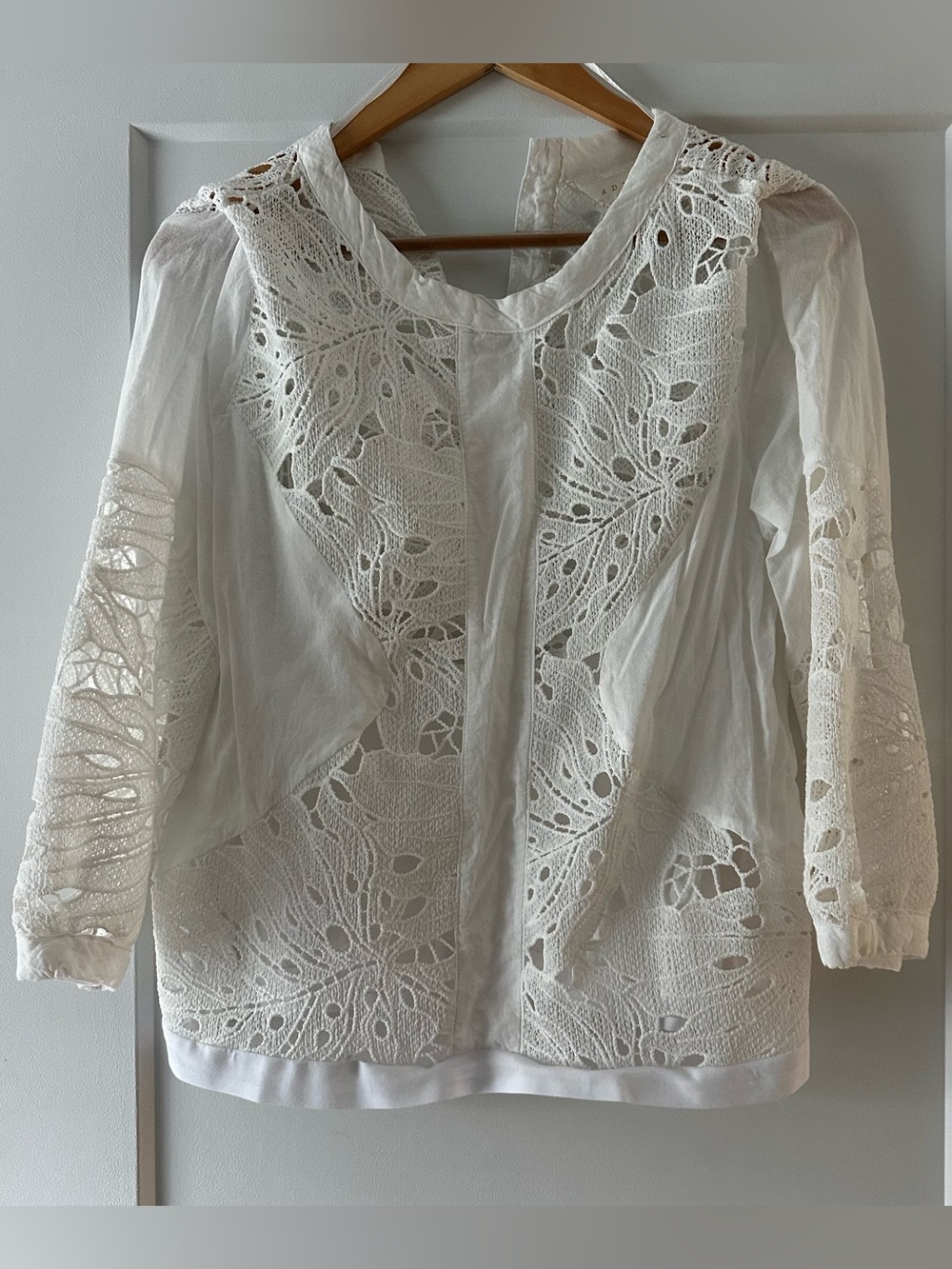 Adiva White Crochet Lace Blouse with Sheer Panels